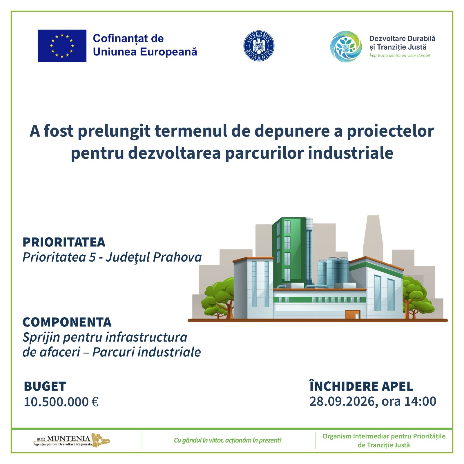 A fost prelungit termenul de depunere a proiectelor pentru dezvoltarea parcurilor industriale